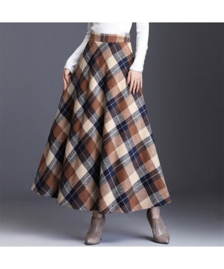 Plus Size 3XL Women Plaid Skirt Thick Warm Elegant Tall Waist Long Skirt 2023 Winter Casual Woolen Long Plaid Skirt Female $5...