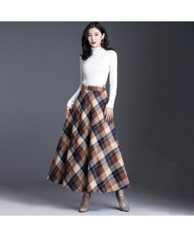 Plus Size 3XL Women Plaid Skirt Thick Warm Elegant Tall Waist Long Skirt 2023 Winter Casual Woolen Long Plaid Skirt Female $5...