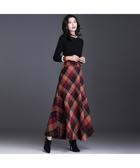 Plus Size 3XL Women Plaid Skirt Thick Warm Elegant Tall Waist Long Skirt 2023 Winter Casual Woolen Long Plaid Skirt Female $5...