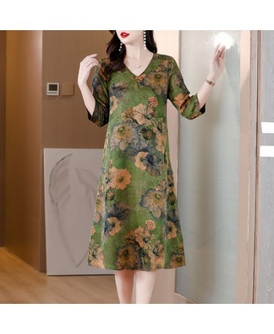 2023 Green Floral Silk V-Neck Sexy Midi Dress Spring Summer Fashion Light Casual Party Dress Women Korean Vintage Elegant Dre...