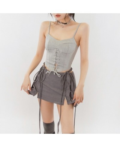 Y2k 2 Piece Set Women Cross-strap Crop Tops and Pleated Skirt Lace-up Double Zipper Mini Skirts Harajuku Cute Suits Outfits $...