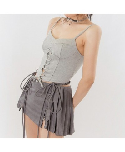 Y2k 2 Piece Set Women Cross-strap Crop Tops and Pleated Skirt Lace-up Double Zipper Mini Skirts Harajuku Cute Suits Outfits $...