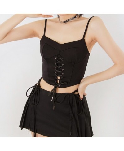 Y2k 2 Piece Set Women Cross-strap Crop Tops and Pleated Skirt Lace-up Double Zipper Mini Skirts Harajuku Cute Suits Outfits $...