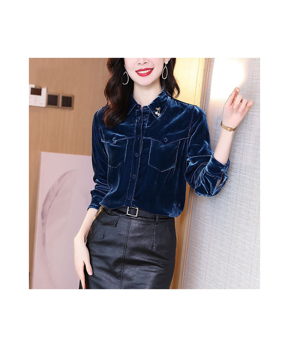 Vintage Chic Basic Solid Velvet Blouses Retro All-Match Loose Office Lady Casual Shirt $35.33 - Blouses & Shirts