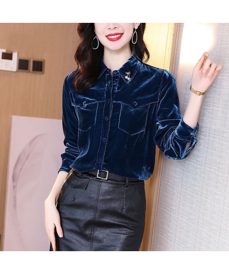 Vintage Chic Basic Solid Velvet Blouses Retro All-Match Loose Office Lady Casual Shirt $35.33 - Blouses & Shirts