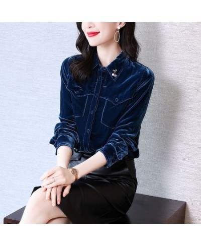 Vintage Chic Basic Solid Velvet Blouses Retro All-Match Loose Office Lady Casual Shirt $35.33 - Blouses & Shirts