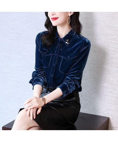 Vintage Chic Basic Solid Velvet Blouses Retro All-Match Loose Office Lady Casual Shirt $35.33 - Blouses & Shirts