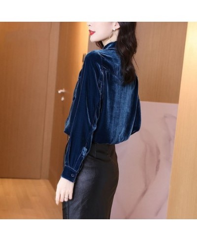 Vintage Chic Basic Solid Velvet Blouses Retro All-Match Loose Office Lady Casual Shirt $35.33 - Blouses & Shirts