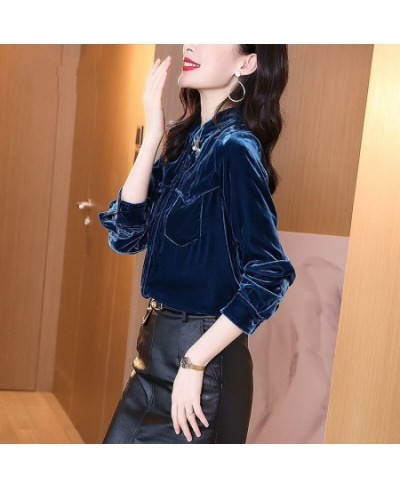 Vintage Chic Basic Solid Velvet Blouses Retro All-Match Loose Office Lady Casual Shirt $35.33 - Blouses & Shirts