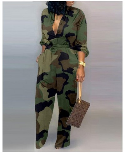 Women Camouflage Print Long Sleeve Button Jumpsuit Turn-down Neck Military Straight Sashes Romper Casual Playsuit $43.76 - Ju...