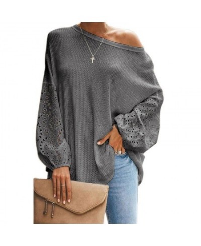 Women's O-Neck Baggy Going Out Tops Solid Hollow Out Blouse Shirt Lantern Long Sleeve Tops Casual Loose Blusas Plus Size $31....