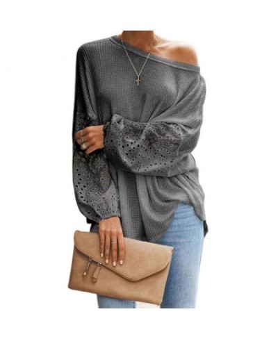 Women's O-Neck Baggy Going Out Tops Solid Hollow Out Blouse Shirt Lantern Long Sleeve Tops Casual Loose Blusas Plus Size $31....