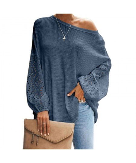 Women's O-Neck Baggy Going Out Tops Solid Hollow Out Blouse Shirt Lantern Long Sleeve Tops Casual Loose Blusas Plus Size $31....