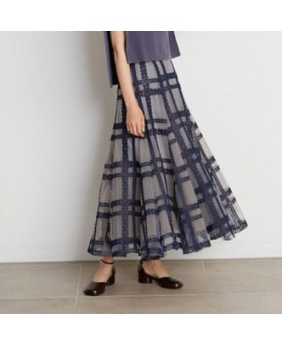 2022 Autumn New Women Faldas High Waist Contrast Color Mid Calf Plaid Lace Ball Grown Skirt Japanese Kawaii Jupe $109.92 - Sk...