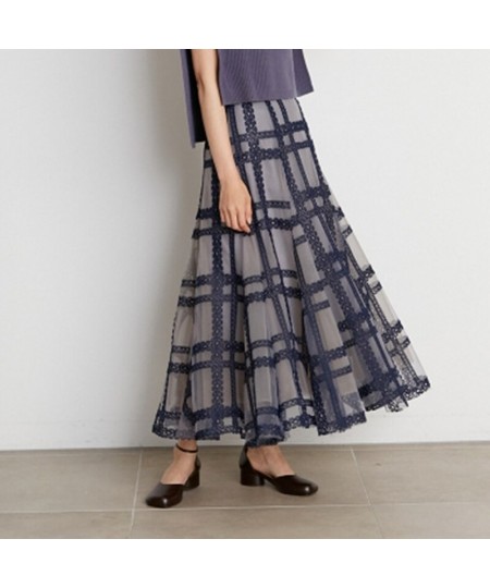 2022 Autumn New Women Faldas High Waist Contrast Color Mid Calf Plaid Lace Ball Grown Skirt Japanese Kawaii Jupe $109.92 - Sk...