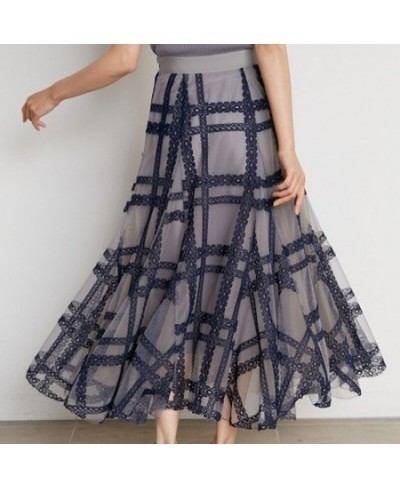 2022 Autumn New Women Faldas High Waist Contrast Color Mid Calf Plaid Lace Ball Grown Skirt Japanese Kawaii Jupe $109.92 - Sk...