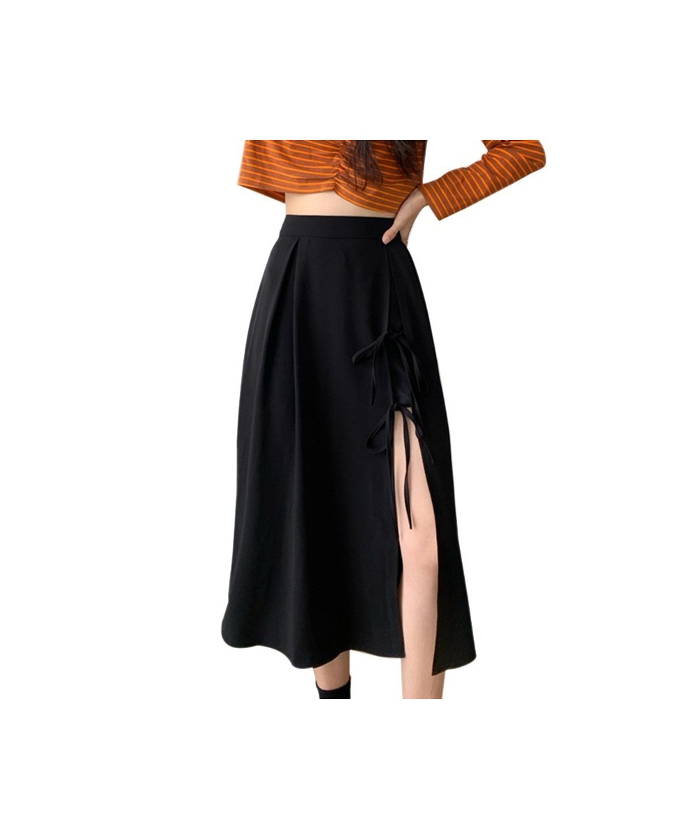 Summer Split Skirts Women Medium Length Skirt Irregular Lace Up Skirts Plus Size Black Short Dresses Clothing $26.57 - Skirts