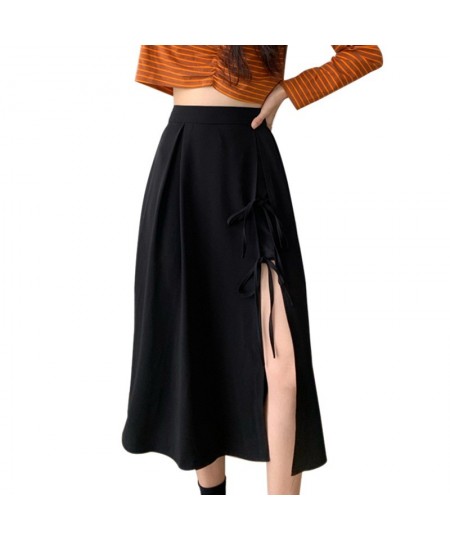 Summer Split Skirts Women Medium Length Skirt Irregular Lace Up Skirts Plus Size Black Short Dresses Clothing $26.57 - Skirts