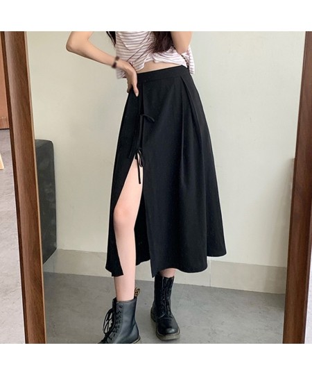 Summer Split Skirts Women Medium Length Skirt Irregular Lace Up Skirts Plus Size Black Short Dresses Clothing $26.57 - Skirts