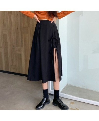 Summer Split Skirts Women Medium Length Skirt Irregular Lace Up Skirts Plus Size Black Short Dresses Clothing $26.57 - Skirts