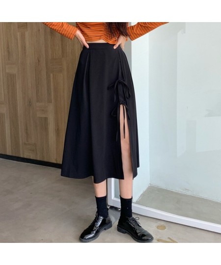 Summer Split Skirts Women Medium Length Skirt Irregular Lace Up Skirts Plus Size Black Short Dresses Clothing $26.57 - Skirts