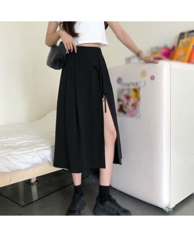 Summer Split Skirts Women Medium Length Skirt Irregular Lace Up Skirts Plus Size Black Short Dresses Clothing $26.57 - Skirts