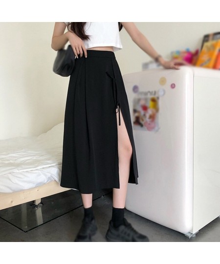 Summer Split Skirts Women Medium Length Skirt Irregular Lace Up Skirts Plus Size Black Short Dresses Clothing $26.57 - Skirts