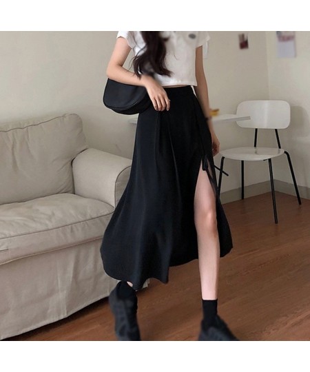 Summer Split Skirts Women Medium Length Skirt Irregular Lace Up Skirts Plus Size Black Short Dresses Clothing $26.57 - Skirts