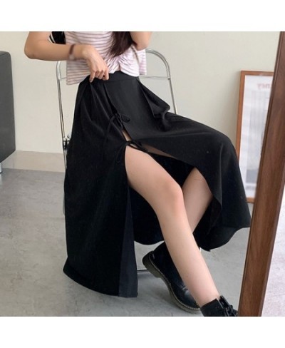 Summer Split Skirts Women Medium Length Skirt Irregular Lace Up Skirts Plus Size Black Short Dresses Clothing $26.57 - Skirts