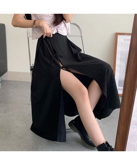 Summer Split Skirts Women Medium Length Skirt Irregular Lace Up Skirts Plus Size Black Short Dresses Clothing $26.57 - Skirts