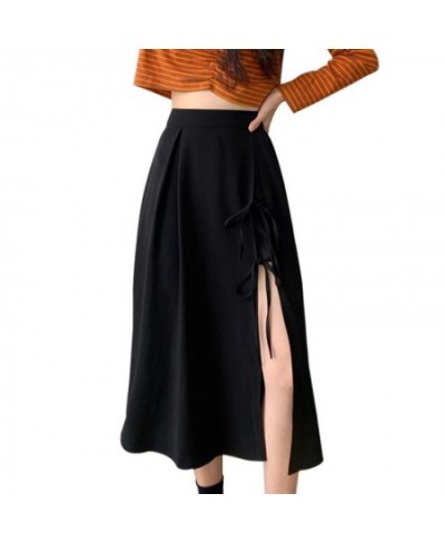 Summer Split Skirts Women Medium Length Skirt Irregular Lace Up Skirts Plus Size Black Short Dresses Clothing $26.57 - Skirts