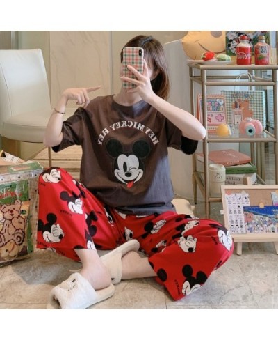 Anime Cartoon Mickey Mouse Soft Pajamas 2 Piece Set Women Short Sleeve Pullover and Pants Casual Homewear Sets De Pijama $34....