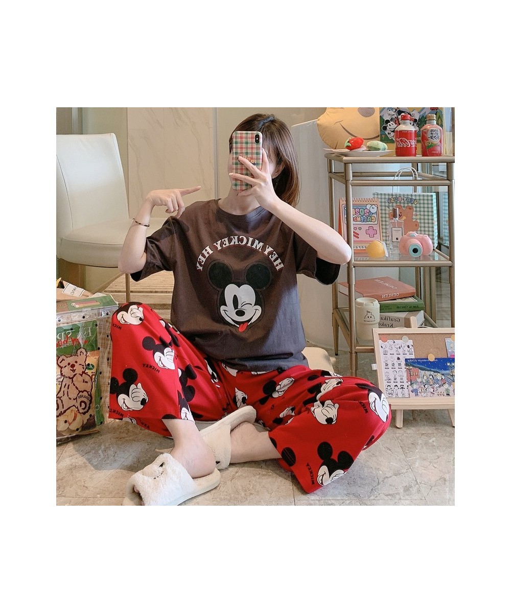 Anime Cartoon Mickey Mouse Soft Pajamas 2 Piece Set Women Short Sleeve Pullover and Pants Casual Homewear Sets De Pijama $34....