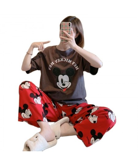 Anime Cartoon Mickey Mouse Soft Pajamas 2 Piece Set Women Short Sleeve Pullover and Pants Casual Homewear Sets De Pijama $34....