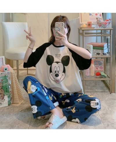 Anime Cartoon Mickey Mouse Soft Pajamas 2 Piece Set Women Short Sleeve Pullover and Pants Casual Homewear Sets De Pijama $34....