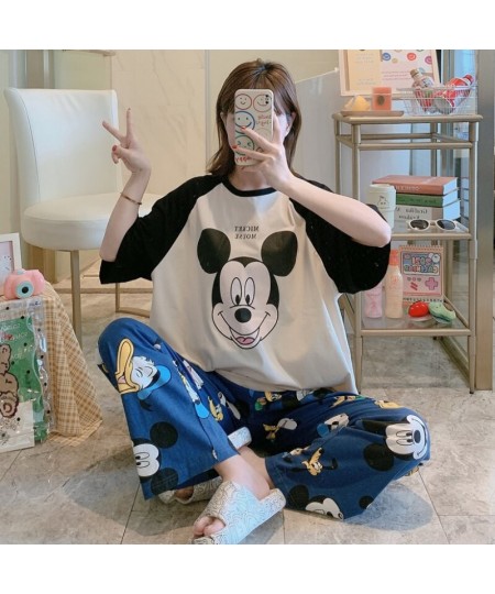 Anime Cartoon Mickey Mouse Soft Pajamas 2 Piece Set Women Short Sleeve Pullover and Pants Casual Homewear Sets De Pijama $34....