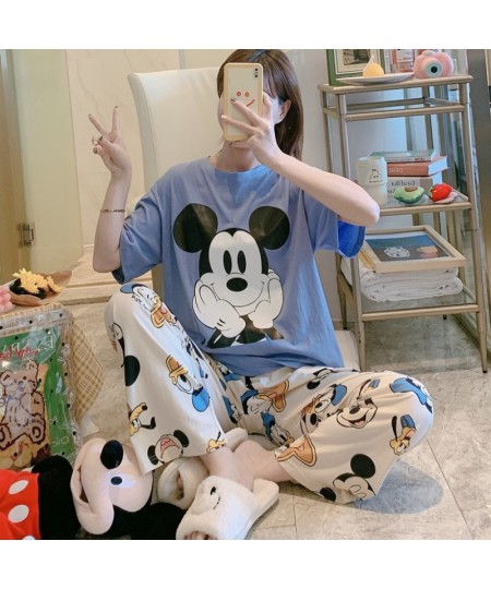 Anime Cartoon Mickey Mouse Soft Pajamas 2 Piece Set Women Short Sleeve Pullover and Pants Casual Homewear Sets De Pijama $34....