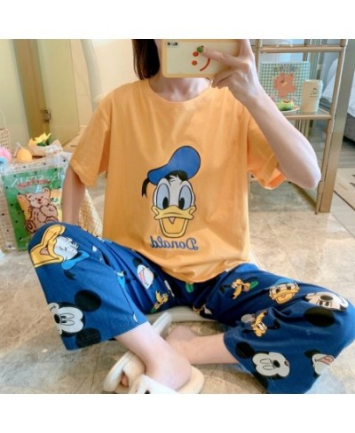 Anime Cartoon Mickey Mouse Soft Pajamas 2 Piece Set Women Short Sleeve Pullover and Pants Casual Homewear Sets De Pijama $34....