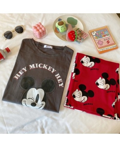 Anime Cartoon Mickey Mouse Soft Pajamas 2 Piece Set Women Short Sleeve Pullover and Pants Casual Homewear Sets De Pijama $34....