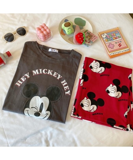 Anime Cartoon Mickey Mouse Soft Pajamas 2 Piece Set Women Short Sleeve Pullover and Pants Casual Homewear Sets De Pijama $34....