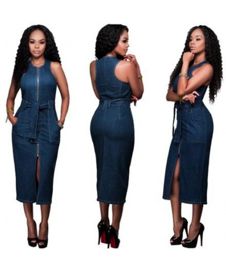 New Fashion Denim Dress Front Tie Sleeveless Bodycon Dress Denim Skirt Prom Dress S-XL $46.67 - Skirts