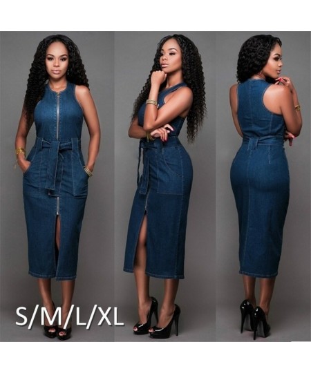 New Fashion Denim Dress Front Tie Sleeveless Bodycon Dress Denim Skirt Prom Dress S-XL $46.67 - Skirts