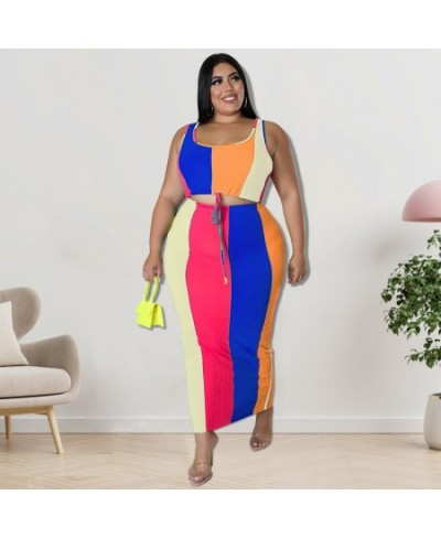 Plus Size Striped Skirt Set Sleeveless Crop Tank and Long Skirts Suit Stretchy Casual Elegant Women Two 2 Piece Set $43.65 - ...