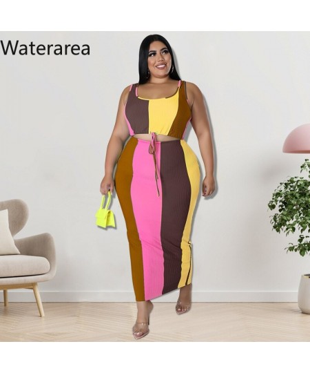 Plus Size Striped Skirt Set Sleeveless Crop Tank and Long Skirts Suit Stretchy Casual Elegant Women Two 2 Piece Set $43.65 - ...