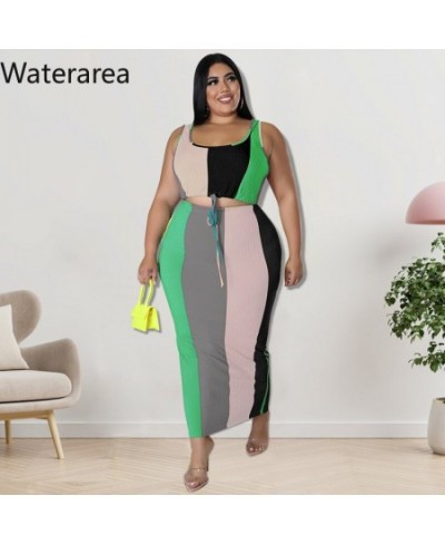 Plus Size Striped Skirt Set Sleeveless Crop Tank and Long Skirts Suit Stretchy Casual Elegant Women Two 2 Piece Set $43.65 - ...