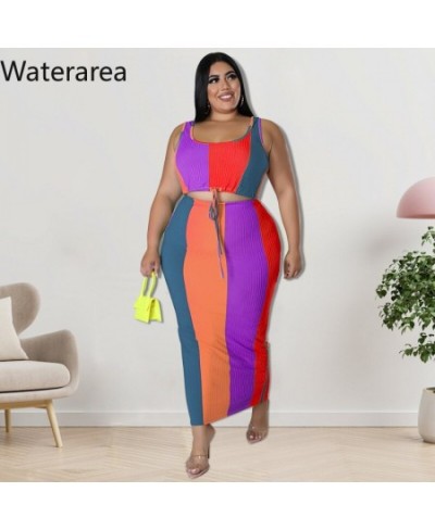 Plus Size Striped Skirt Set Sleeveless Crop Tank and Long Skirts Suit Stretchy Casual Elegant Women Two 2 Piece Set $43.65 - ...