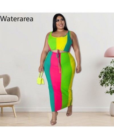 Plus Size Striped Skirt Set Sleeveless Crop Tank and Long Skirts Suit Stretchy Casual Elegant Women Two 2 Piece Set $43.65 - ...