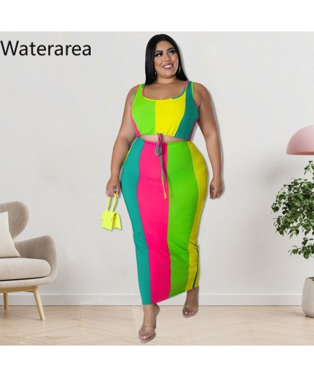 Plus Size Striped Skirt Set Sleeveless Crop Tank and Long Skirts Suit Stretchy Casual Elegant Women Two 2 Piece Set $43.65 - ...