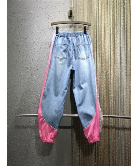 Rhinestone Color Matching Ankle-Tied Harem Jeans Women Elastic Waist Slimming Denim Baggy Pants 2023 Summer New Pantalones $8...