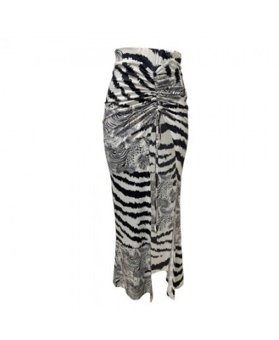 Summer Women Fashion Zebra Print Split Skirt Ruched Pleated High Street Wear Wrap Hip Midi Skirt $51.76 - Skirts